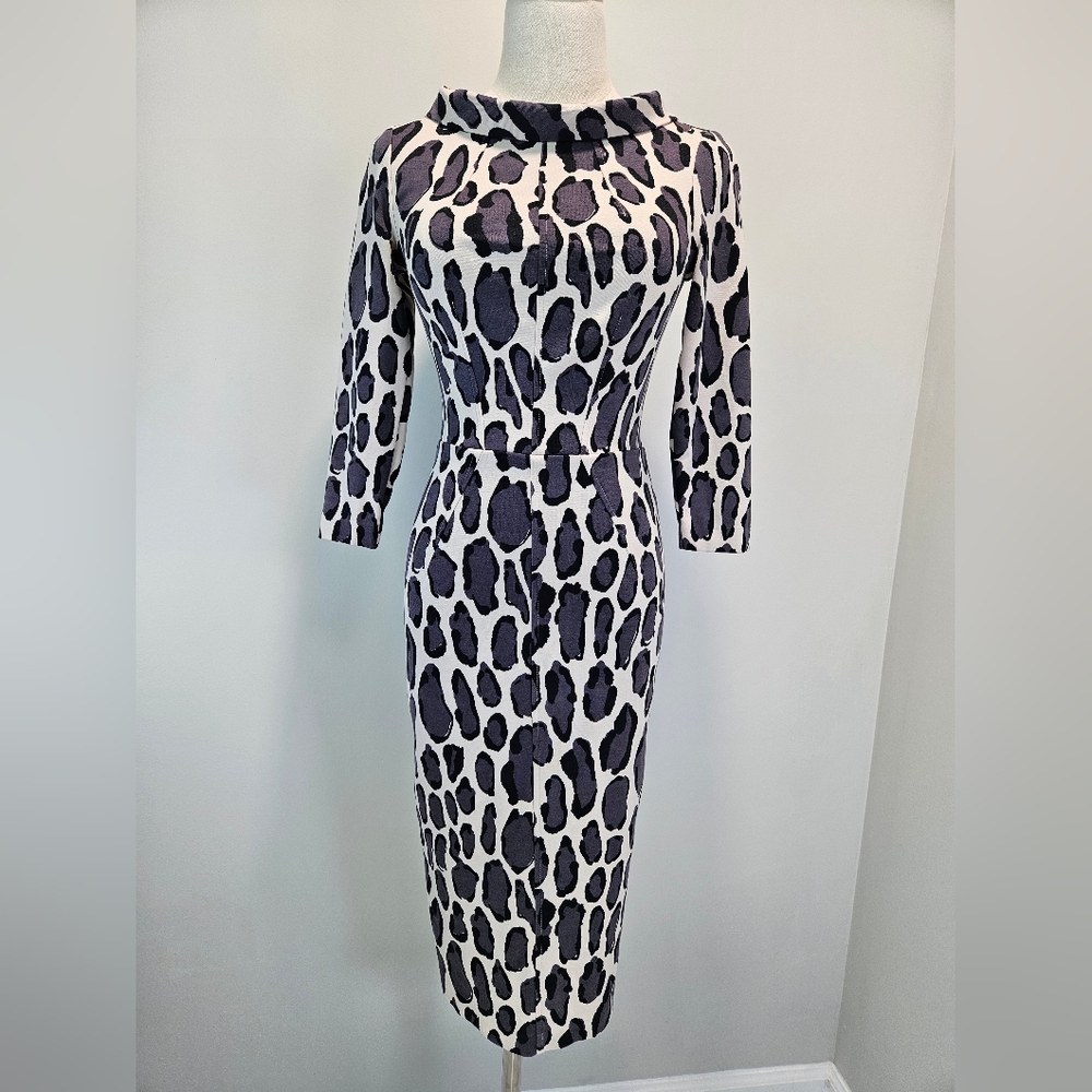 Boden Womens Marissa Leopard Dress Bodycon 2 Tailored Shape Jersey‎ Career